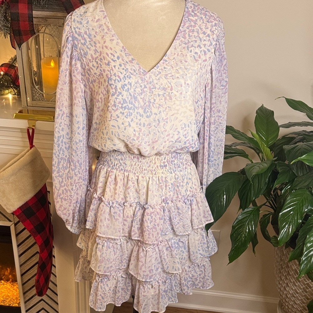 Express Lavender and Cream Long Sleeve Dress